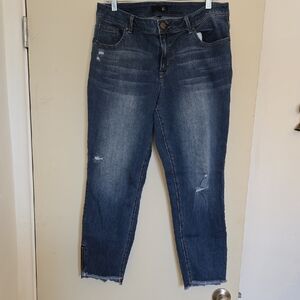 1822 Denim Dark Blue Distressed Ankle Jeans